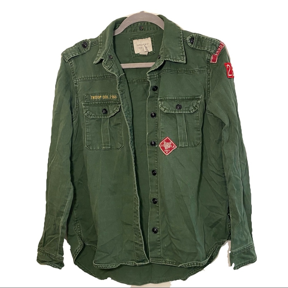 Green Army Style Shacket with patches